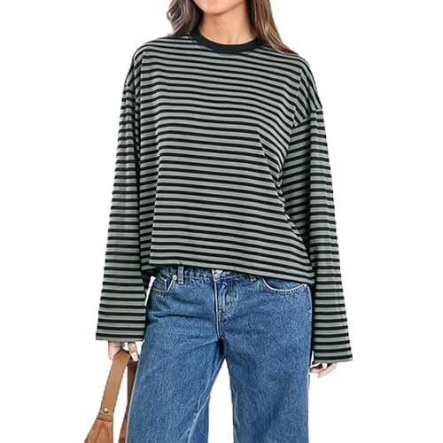 Women Y2k Long Sleeve Fairy Grunge Striped Baggy Tees Shirts 2000s Emo Aesthetic Sweater Crop Tops Streetwear - Image 1