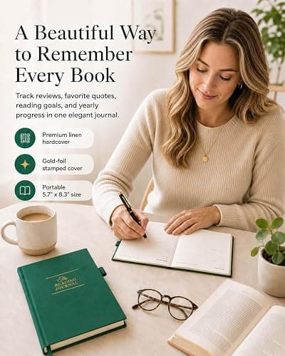 JXSELECT Elegant Reading Journal - 60 Book Reviews Logbook with Pen Holder & Back Pocket - Track Your Reading Progress - Ideal Gift for Book Lovers & Avid Readers (Earth Green) thumbnail 2