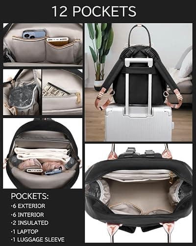 LORADI 18 Pockets Large Diaper Bag Backpack with Waterproof Pockets and Stroller Buckle, Convertible Baby Bag (Black-pink, Medium) thumbnail 6