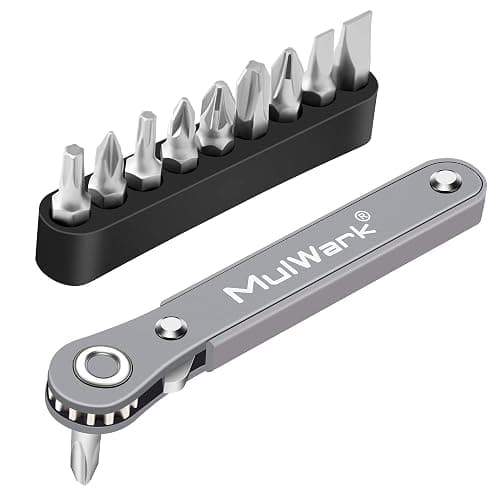 MULWARK 11pc Right Angle Screwdriver 1/4 Mini Ratchet Wrench Close Quarters Pocket Screwdriver Set with High Torque & Low Profile- EDC Tool with 90 Degree Mini Offset Reversible Drive Handle - Image 1