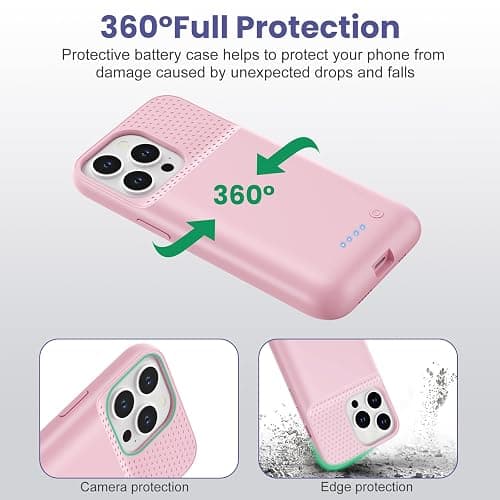 QTshine Battery Case for iPhone 13/13 Pro/14,[2025 Upgraded] 7500 mAh Ultra-Slim Portable Extended Charger Cover for iPhone 13/13 Pro/14 Charging Case (6.1 Inch)-Pink - Image 1
