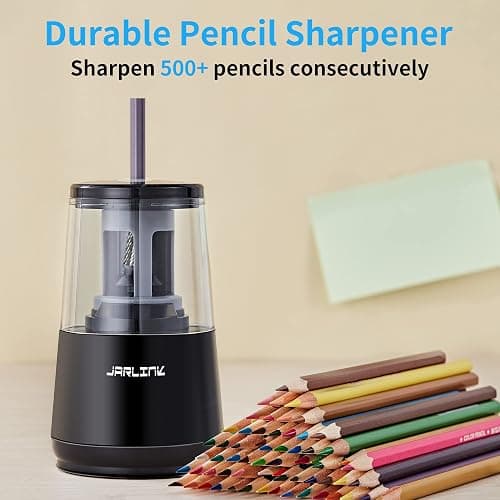 JARLINK Electric Pencil Sharpener, Heavy-Duty Helical Blade to Fast Sharpen, Auto Stop for No.2/Colored Pencils(6-8mm), AC Adapter/Battery Operated in School Classroom/Office/Home (Black) thumbnail 6
