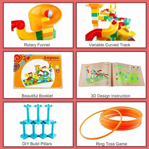 Anpcso Marble Run Building Blocks for Kids Age 3-8, 128 Pcs STEM Building Bricks Set with Toss Ring Game, Educational Learning Toys for Toddlers Boys Girls Gifts- Compatible with All Major Brands thumbnail 8