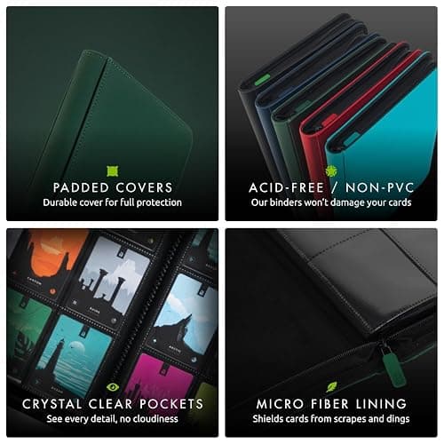 Vault X 12 XL Pocket Trading Card Zip Binder, 624 Cards, Premium Exo-Tec Album Material, 26 Side-Loading Pages, Folder for Collectible Card Games, Sports, TCG (Green) thumbnail 5