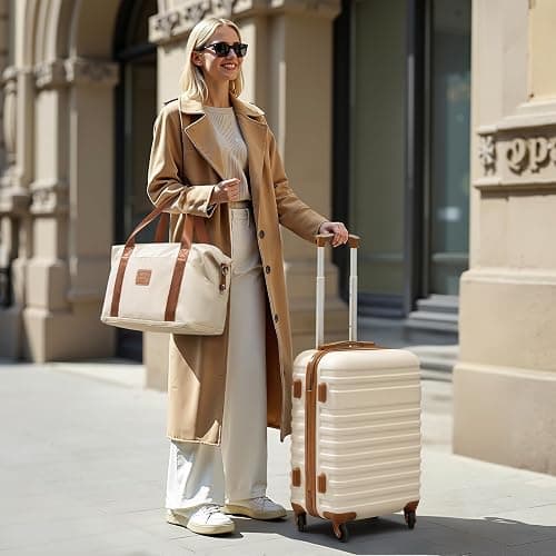 Coolife Luggage Set Hardside Suitcase,3 piece,White(DB/TB/20) | Suitcase Set,3 Piece Carry on,TSA LOCK,360° Smooth Spinner Wheels,YKK Zippers,Smart Trolley Sleeve thumbnail 2
