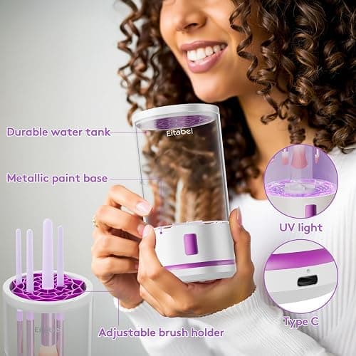 Makeup Brush Cleaner Machine, 2 in 1 Makeup Brush Cleanser & Washer, 7000 RPM High-Speed Deep Cleaning, Portable Automatic Cosmetic Brush Cleaner for All Makeup Brush and Sponge, White thumbnail 2