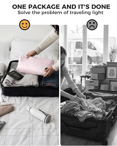 Travel Laundry Bag, Pump Free Vacuum Storage Bag Reusable Compression Dirty Clothes Travel Bag Waterproof Wet Dry Bags Large Capacity Space Saver Bags Camp Clothes Organizer (1 Pcs)(Pink, L) thumbnail 5