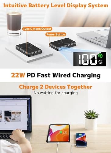for Magsafe Portable Charger, Power Bank, 10000mAh Wireless Magnetic with Type-C 20W PD Fast Charging, LED Display for Magsafe Battery Pack,Wireless Portable Charger for iPhone 17/16/15/14 all Series thumbnail 5