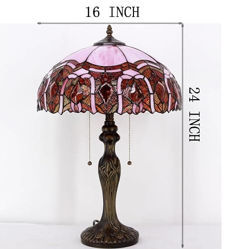 ZJART Tiffany Table Lamp Stained Glass Lamp 16X16X24 Inch Antique Reading Light (Pink Jewelry) thumbnail 2