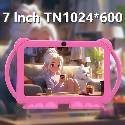 PEICHENG Kids Tablet 7 inch Android 12.0 for Toddler, 4GB RAM 32GB ROM Bluetooth IPS Screen Parental Control Dual Camera Shockproof Case for Educational Games, (Pink) thumbnail 4