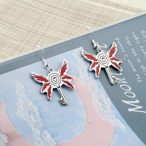 LQRI Anime Character Gifts Demon Cartoon Characters Inspired Heart-Shaped Wings Key Earrings Anime Series Merchandise thumbnail 4