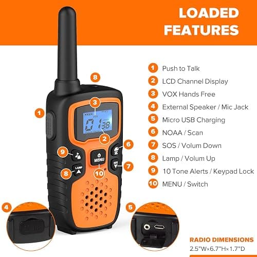 Wishouse Walkie Talkies for Adults Long Range-Rechargeable 4 Pack 2 Way Radios, Hiking Accessories Camping Gear Xmas Birthday Gift for Kids Family with Lamp,SOS Siren,NOAA Weather Alert,Easy to Use thumbnail 9