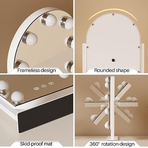 ZL ZELing Makeup Mirror with Lights, Vanity Mirror with Lights, Lighted Makeup Mirror, 3 Color Modes, Dimmable Light,360° Rotation thumbnail 6