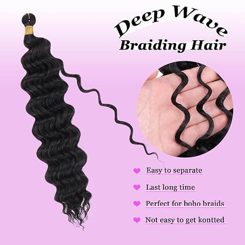 ZRQ Deep Wave Crochet Hair Natural Black 18 Inch 3 Packs Ocean Wave Curly Braiding Hair for Boho Braids Synthetic Curly Crochet Hair For Women #1B thumbnail 4