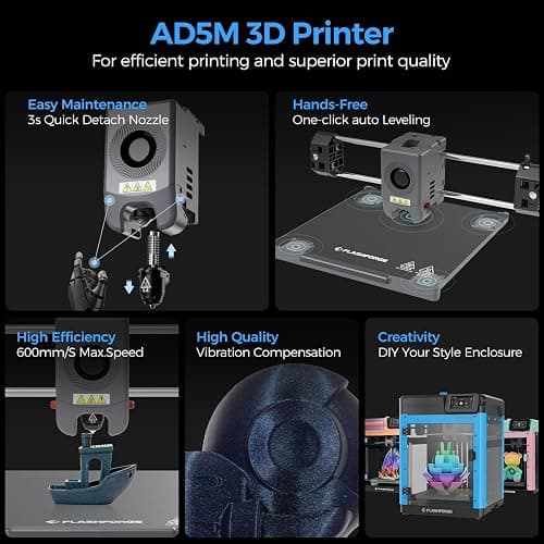 FLASHFORGE Adventurer 5M 3D Printer,600mm/s Max High-Speed FDM 3D Printers with Fully Auto Leveling, 280°C Direct Extruder with Quick Detachable Nozzle, Effective Cooling, Core XY Structure thumbnail 5