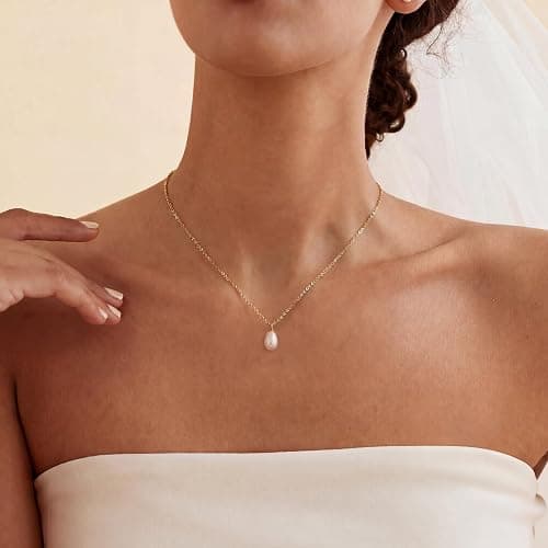 Pearl Necklace for Women Trendy,14k Gold Plated Necklace Dainty Wedding Necklace Small Cute Choker Necklace Gold Prom Drop Necklace Vintage Waterproof Jewelry for Women Prom Jewelry Fashion Gifts thumbnail 6