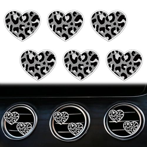 6 Pcs Heart Air Vent Clips, Cute Heart Cars Air Fresheners Vents Clips Funny Cars Diffuser Vent Clips Car Interior Decor Charm Cute Car Accessories Decoration for Women Automotive (Leopard Texture) - Image 1