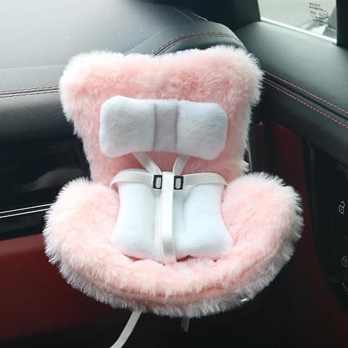 Doll Car Seat Compatible with Labubu, Chair for 3–8 inch Dolls - Adjustable Safety Strap, Air Vent Clip & Desktop Stand, Soft Cushion, Cute Car Ornament Gift for Collectors & Fans (Pink) - Image 1