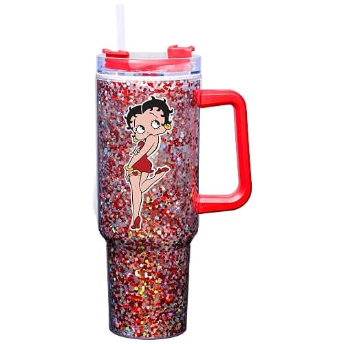 Spoontiques Betty Boop 40oz Glitter Acrylic Travel Mug - Double Wall Acrylic with Sliding Lock Travel Lid and Straw - 11" Tall - Image 1