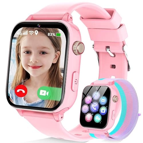 4G Kids Smart Watch Phone GPS, Smartwatch for Boys Girls Ages 4-12 Years with Video Call Chat Class Mode SOS Camera Alarm Games Parental App Touch Watch Gifts for Children (Includes SIM Card) Pink - Image 1