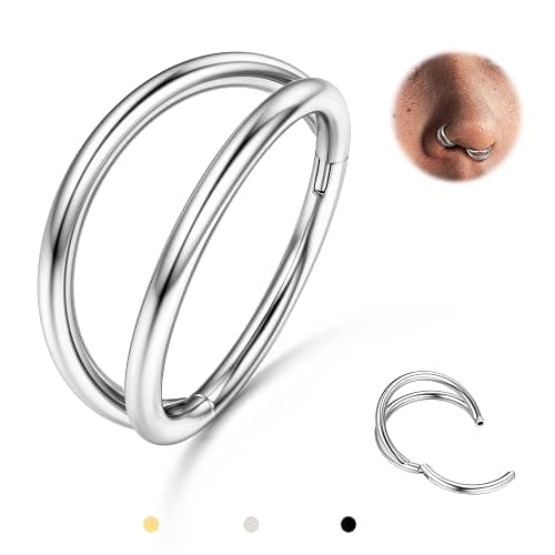 G23 Titanium 16/18/20G Double Triple Hoop Nose Rings Helix Conch Piercing | Septum ClickerTragus Nostril Cartilage Rook Body Piercing Jewelry, 14K Gold Plated, Silver, Black, 6/7/8/9/10/12mm - Image 1