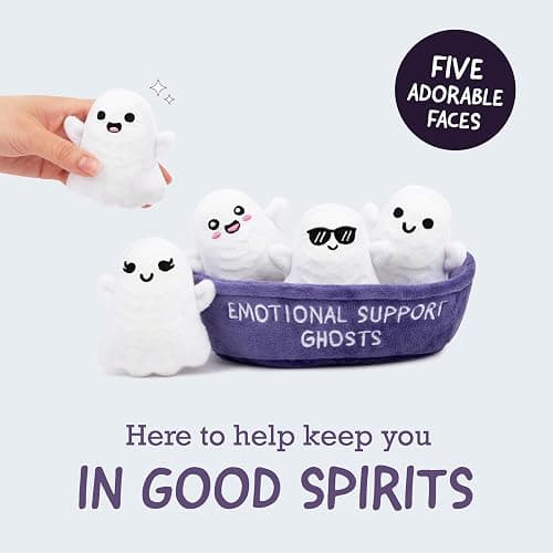 Emotional Support Ghosts by Relatable, Cuddly Plush Collectibles and Cute Stuffed Animals, Spooky Halloween Ghost Plushies and Fun Trick or Treat Toys, Includes 5 Plushies with Carrying Basket thumbnail 4