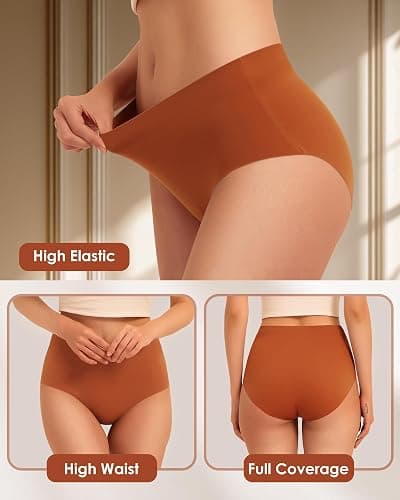 Kalapa Womens Underwear Seamless Full Coverage Breathable Briefs No Show Silky Stretch High Waisted Ladies Panties 6 Pack thumbnail 5