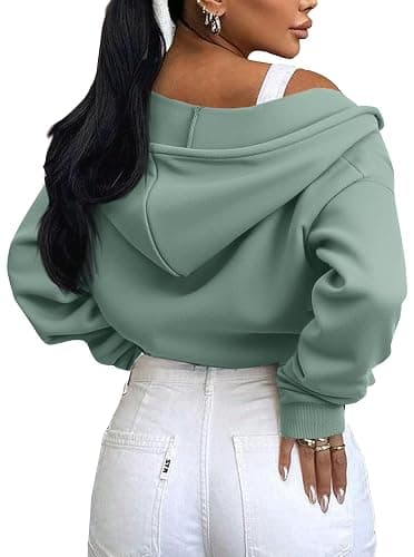 Remidoo Women's Zip Up Cropped Hoodie Crop Top Sweatshirt Drawstring Long Sleeve Jacket thumbnail 7