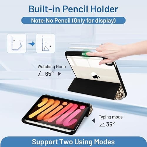MrARTIST for iPad mini Case - for iPad mini 6/7 A17 Pro Tablet Case Cute for Women Girls Girly Kawaii Aesthetic Kawaii Chic Cool Design for Apple Tablet Cover with Pencil Holder, Leopard Print thumbnail 5