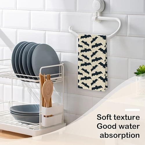 LKETW Halloween Pumpkin Bat Kitchen Dish Towels 16x24in Set of 2, Cute Hand Tea Towels for Kitchen Bathroom Decor, Halloween Decorations thumbnail 5