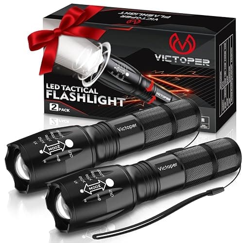 Victoper LED Flashlight 2 Pack, Bright Tactical Torch High Lumens with 5 Modes, Waterproof Zoomable Flash Light for Outdoor, Birthday Gifts for Men, Dorm Room Hiking Camping Essentials Gear for Guys - Image 1