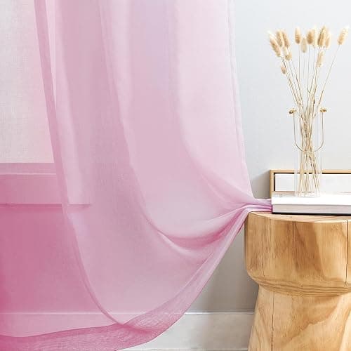 MYSTIC-HOME Sheer Curtains Pink 63 Inch Length, Rod Pocket Voile Drapes for Living Room, Bedroom, Window Treatments Semi Crinkle Curtain Panels for Yard, Patio, Villa, Parlor, Set of 2, 52"x 63" thumbnail 4