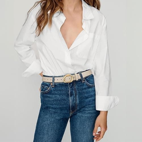 SUOSDEY Women Leather Belt for Jeans Pants, Fashion DIress Waist Belt with Gold Buckle thumbnail 2