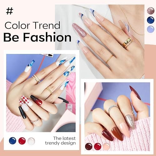 Modelones 24 Pcs Gel Nail Polish Kit 20 Colors Nude Gel Polish Set White Glitter Pink Navy Blue with Glitter Glossy&Matte Top Base Coat, Nails Art Starter Manicure Home DIY Gifts thumbnail 4
