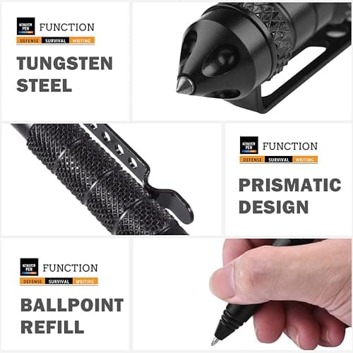 2 Pack Military Tactical Pens with 8 Black Refills, Emergency Self Defense & Glass Breaker Pen, Multi-Functional Survival Tac Pens Gifts for Men Dad Husband Him thumbnail 3