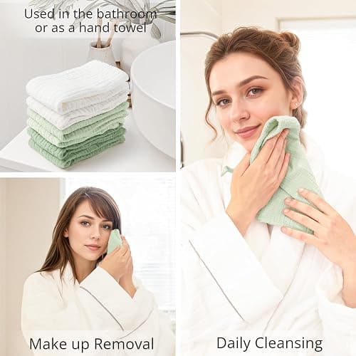 Konssy 6 Pack Face Cloths, Soft Wash Cloth for Washing Face, Cotton Face Towels for Sensitive Skin Women Facial Makeup Remover Reusable Absorbent Washcloths （11 x 11 Inch） thumbnail 3