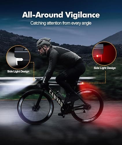 CIRYCASE Bike Lights Front and Back, 3+6 Modes Bicycle Lights with Side Warning Light, Rechargeable & IP65 Waterproof Cycle Light, CyclingLights Headlight and Rear for Road Riding, Easy to Install thumbnail 4