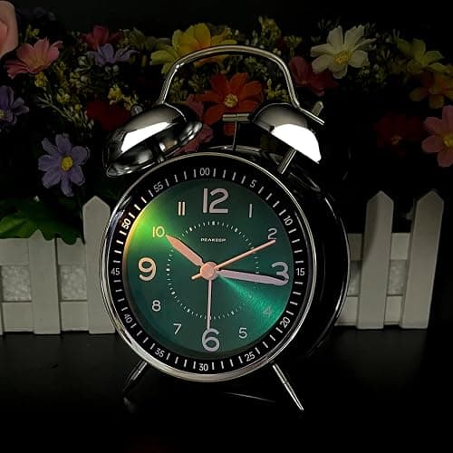 Peakeep Loud Alarm Clock for Heavy Sleepers Adults, Metal 4.5" Twin Bell Battery Operated Alarm Clocks for Bedrooms Decoration (Peacock Green) thumbnail 2