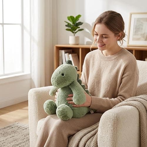 Dino Kuscheltier, Plüschtier Dinosaurier Kuscheltier - 25cm Süßes Dino Stofftier Kissen, Kawaii Plüschsaurier Schmusetier, Weiches Kissen, Emotionale Unterstützung, Schlafbegleiter, für Erwachsene thumbnail 2
