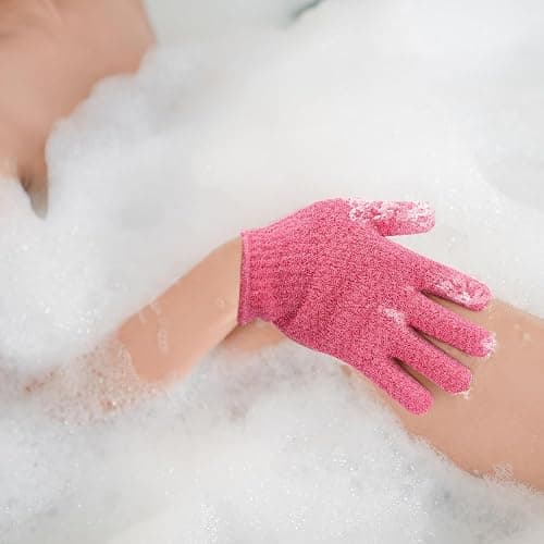 Evridwear Exfoliating Glove Shower Gloves Exfoliate Dead Skin for Dry Sensitive Skin No Irritation with Hanging Loop (Hot Pink Deep Exfoliation) thumbnail 8