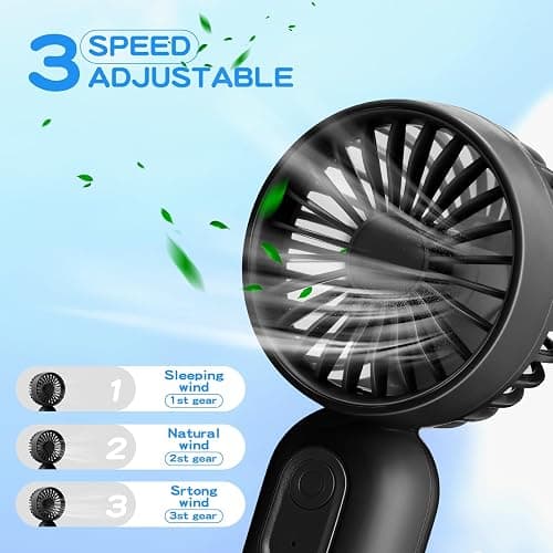 Rossesay 6 Pcs Mini Portable Fan Bulk Cute Handheld Lightweight Small Little Personal Hand Eyelash Fan 3 Speeds USB Rechargeable for Women Men Indoor Outdoor Makeup Travel (Black) thumbnail 5