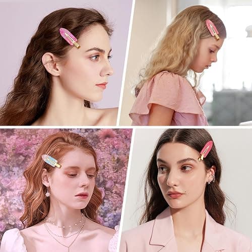 KesaPlan 10PCS No Bend Hair Clips, Pink No Crease Hair Clips for Styling, Acrylic Resin Flat Duckbill Clips, Seamless Bang Hair Barrette for Women Girls Makeup Hairstyle Accessories thumbnail 5