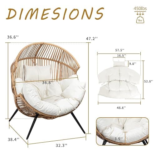 Shintenchi Wicker Egg Chair Outdoor Rattan Patio Chair with Cushion,Oversized Patio Lounge Chairs with Cushion Egg Basket Chair, Egg Seat for Indoor Living Room Bedroom Outside Patio Backyard Balcony thumbnail 2