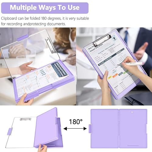 SFLHHDM Clipboard with Storage,Heavy Duty Clip Boards 8.5x11 with 2 Storage Case,Clear Visible Panel Storage Clipboards,Side Opening Nursing Clipboard Folder for Office Supplies-Light Purple thumbnail 5