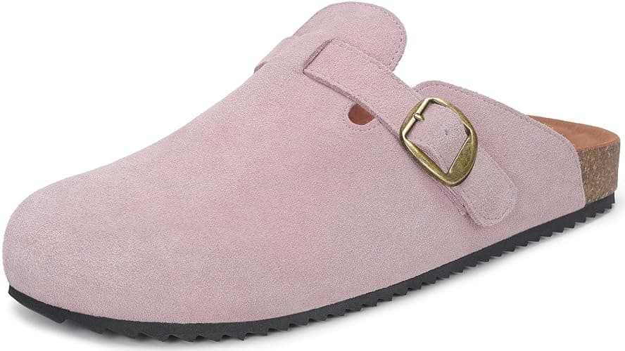 Intini Womens Suede Clogs Mens Leather Mules Cork Footbed Sandals with Arch Support - 8.5 Women/7 Men - Pink - Image 1