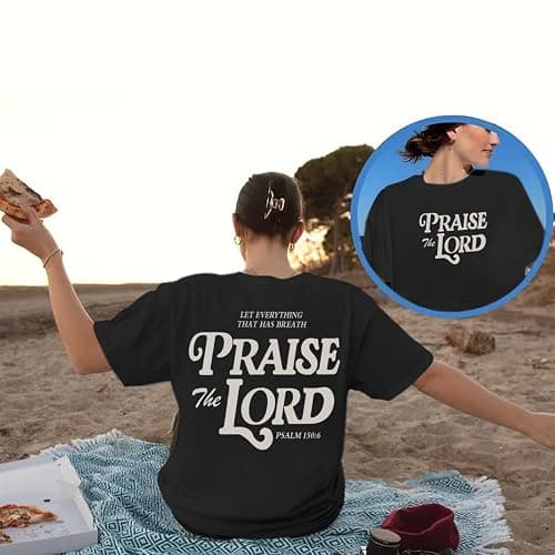Kelxjia Oversized Christian Shirts for Women Praise The Lord T-Shirt Religious Bible Verse Tshirt God Jesus Shirt Graphic Tee thumbnail 2