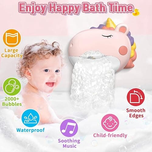 Infowush Baby Bath Toys, Unicorn Bath Bubble Machine Toddler Bath Toys for Kids Ages 1-3 4-8, Interactive Bathtub Shower Water Toys Bubble Maker with Music Christmas Birthday Gifts for Boys Girls thumbnail 3