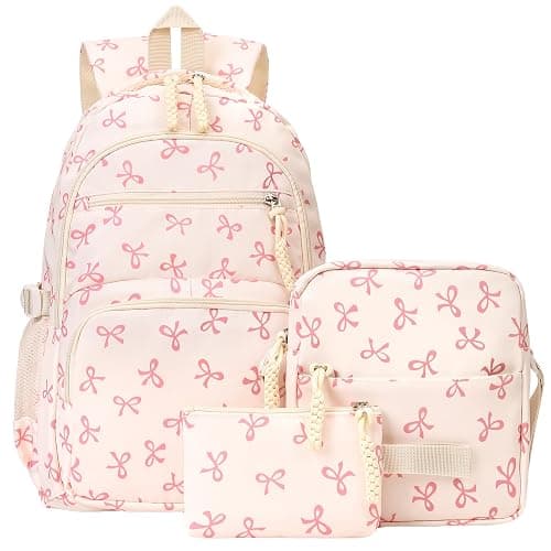 jingyuKJ Coquette Bow Backpack - Cute Kawaii Backpack Set Aesthetic Daypack Coquette Rucksack (A01 Bow Pink) - Image 1