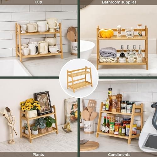 ANBOXIT Rattan-Look Matcha Station Organizer, Countertop Bamboo Tea & Coffee Accessories Station Organizer, 2 Tier Mug Holder Display Stand for Kitchen Condiment, Home, Office thumbnail 7