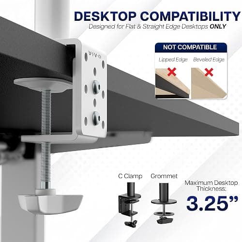 VIVO Dual Monitor Desk Mount for 13 to 30 inch Screens, STAND-V002W | White, Articulating, Adjustable Monitor Arm, Grommet or C-Clamp Mounting, Computer Stand for 2 Monitors, Holds 22 lbs Each thumbnail 6